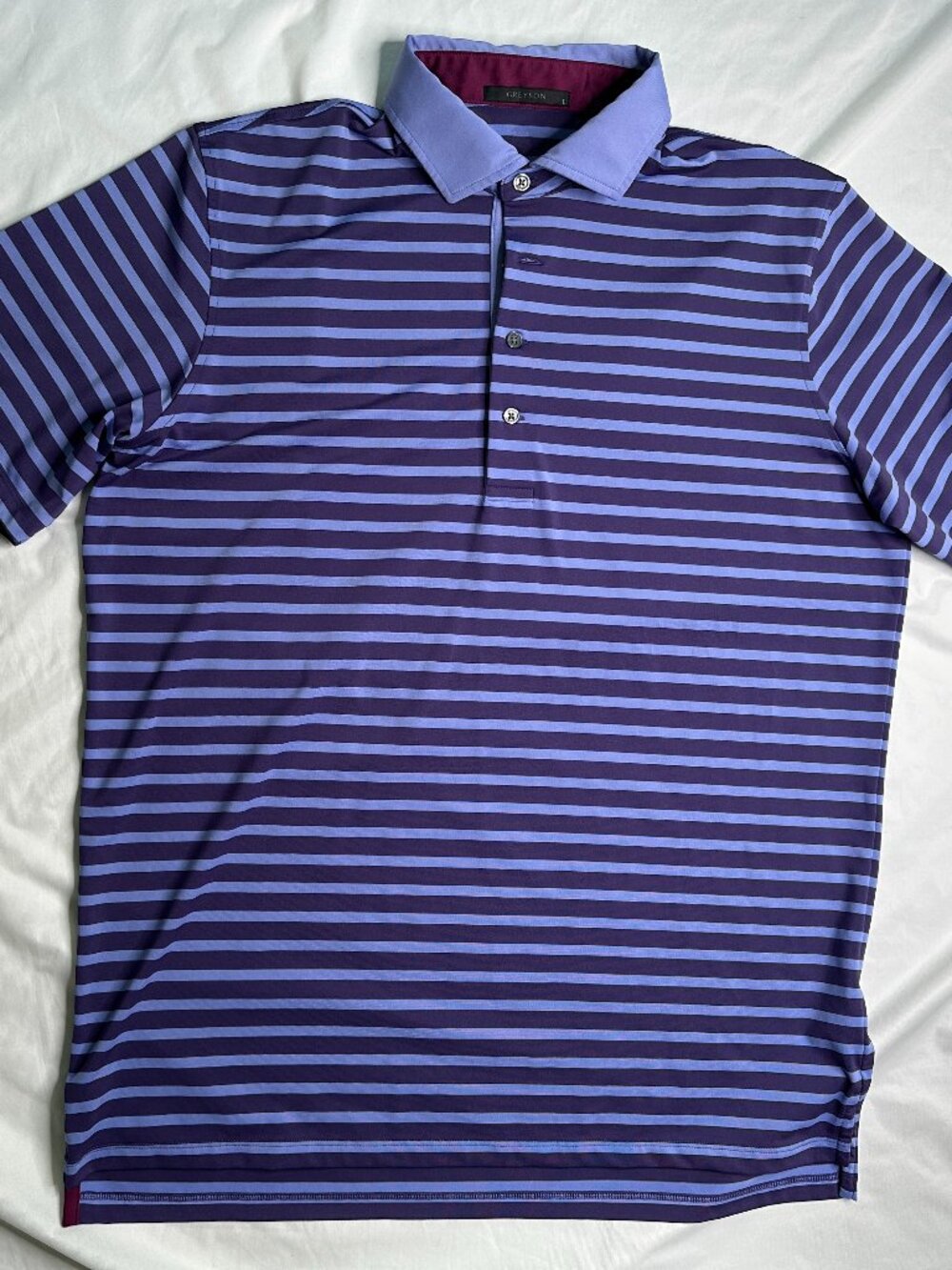 Greyson Wolf Golf Polo Shirt Mens L Purple Stripe Performance Stretch
